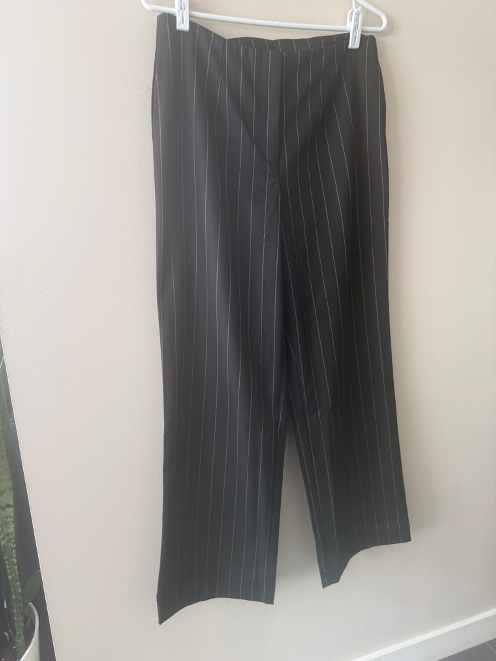 Women's Black Pinstripe Wide-Leg Trousers